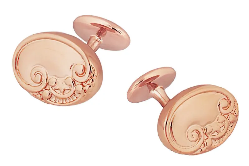 Rose Gold Cufflinks  - Victorian Scrolls and Fleur-de-Lis Engravable Cufflinks in Sterling Silver Vermeil