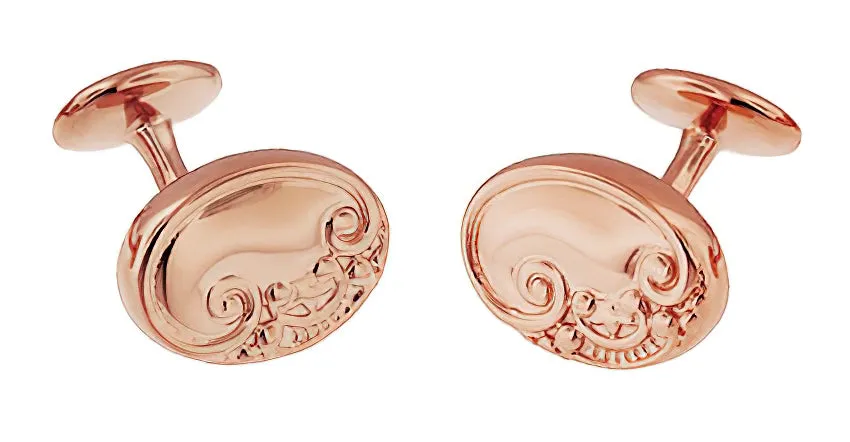 Rose Gold Cufflinks  - Victorian Scrolls and Fleur-de-Lis Engravable Cufflinks in Sterling Silver Vermeil