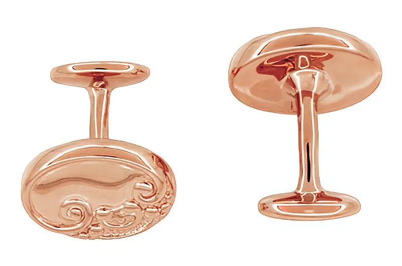 Rose Gold Cufflinks  - Victorian Scrolls and Fleur-de-Lis Engravable Cufflinks in Sterling Silver Vermeil