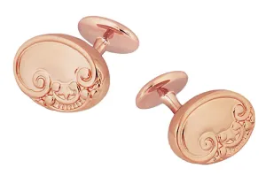 Rose Gold Cufflinks  - Victorian Scrolls and Fleur-de-Lis Engravable Cufflinks in Sterling Silver Vermeil