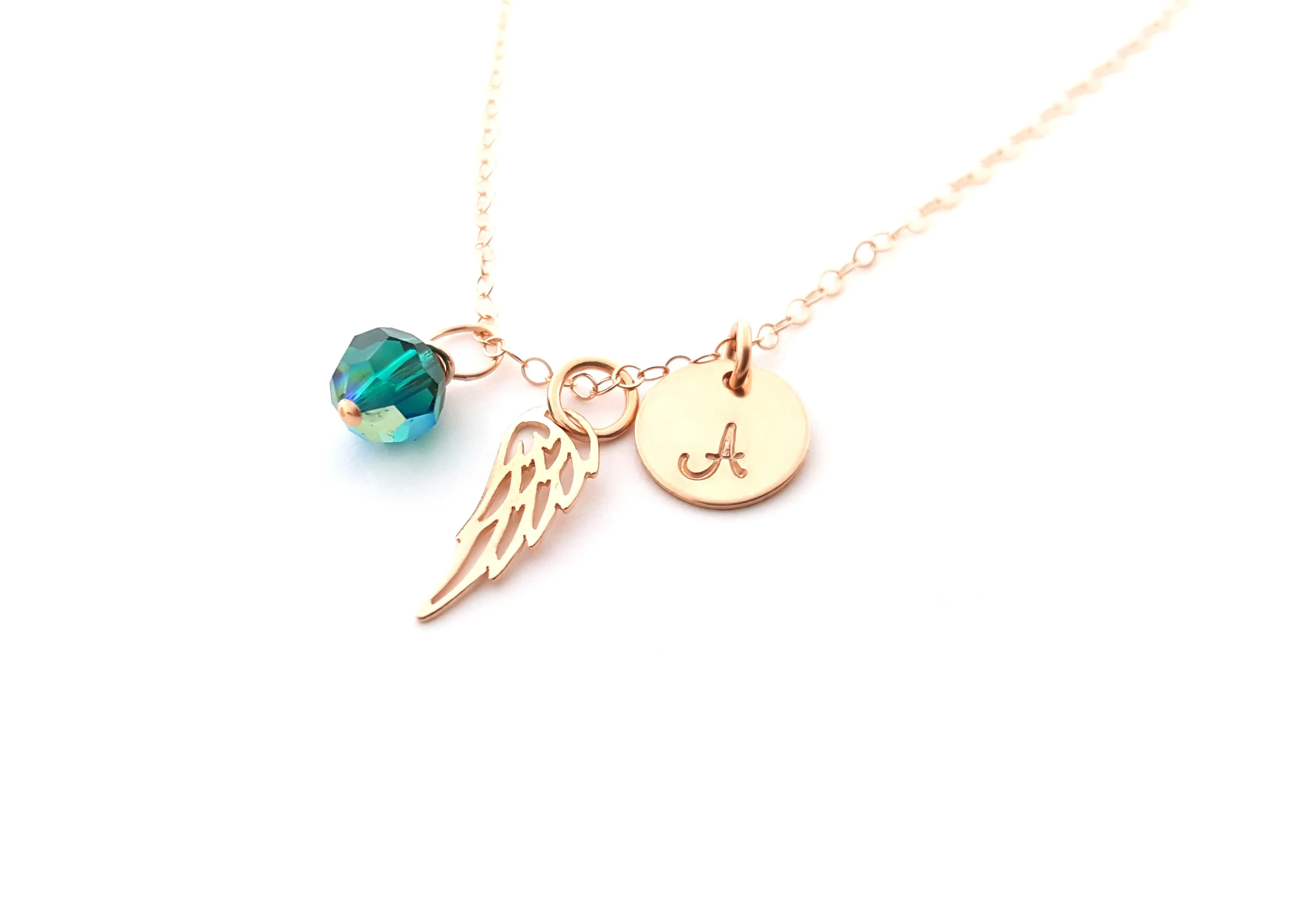 Rose Gold Personalized Angel Wing Necklace - Memorial Jewelry