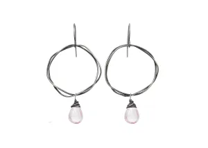 Rose Quartz Oxidized Sterling Silver Organic Circle Dangle Earrings