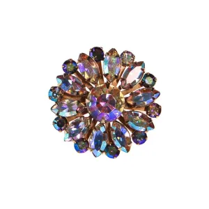 Round Aurora Borealis Rhinestone Brooch, Pin