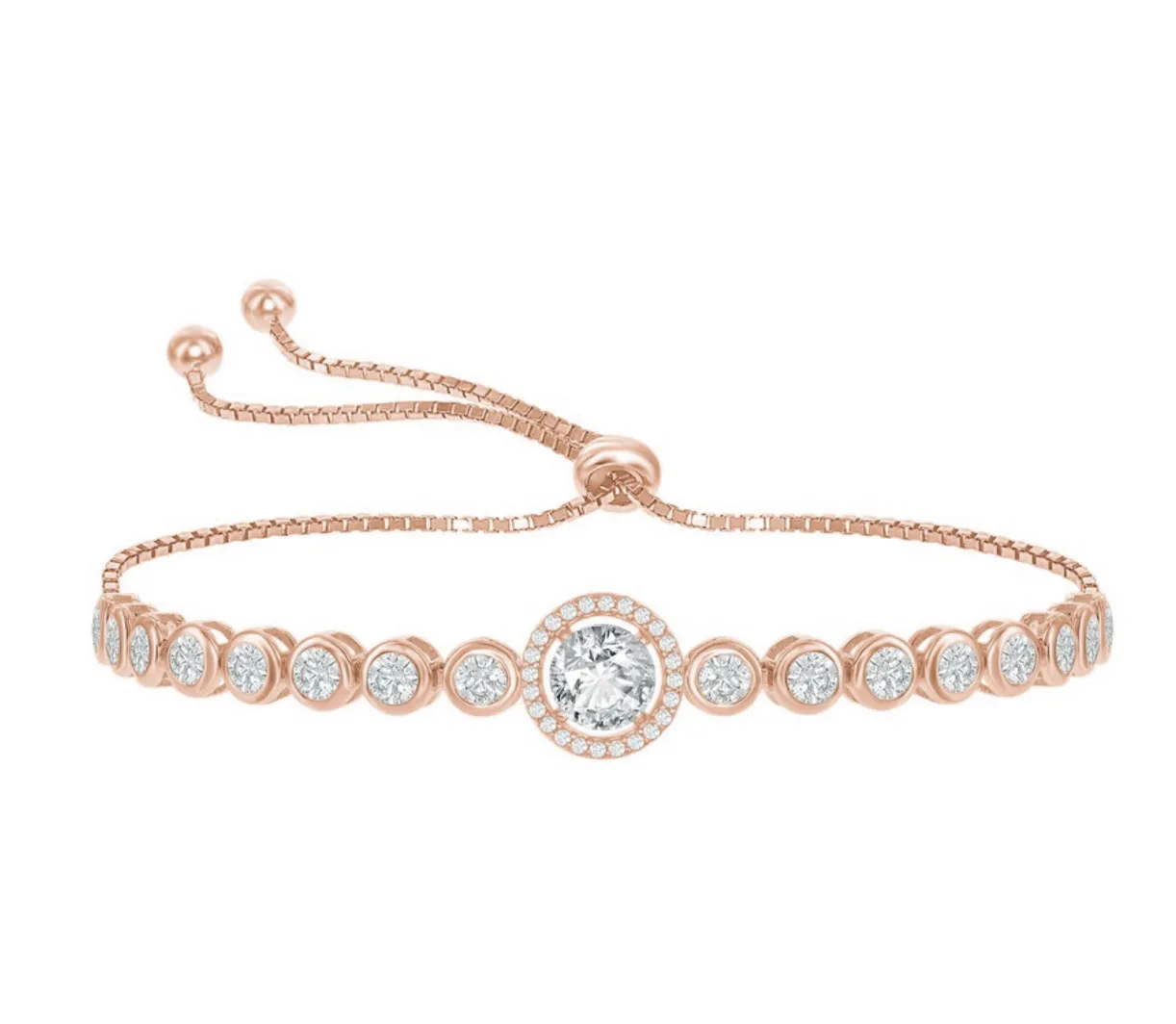 Round Halo and Bezel Bolo Bracelet