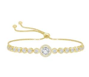 Round Halo and Bezel Bolo Bracelet