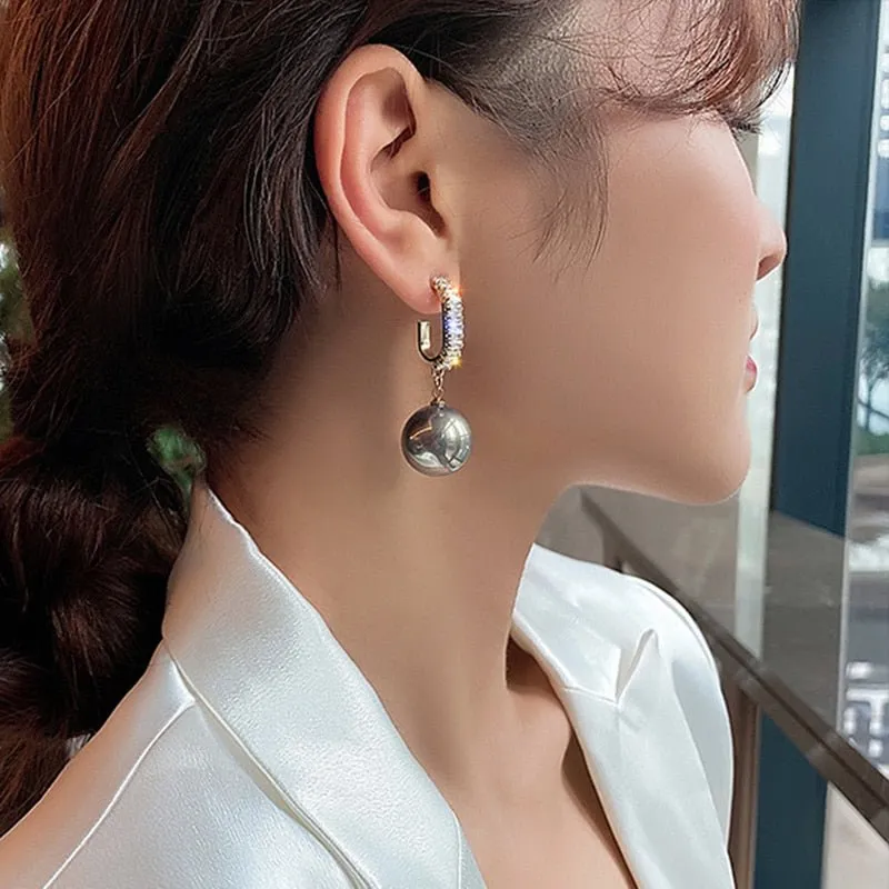 Round Pearl Bohemian Drop Earrings for Women Gold Wedding Jewelry Gift