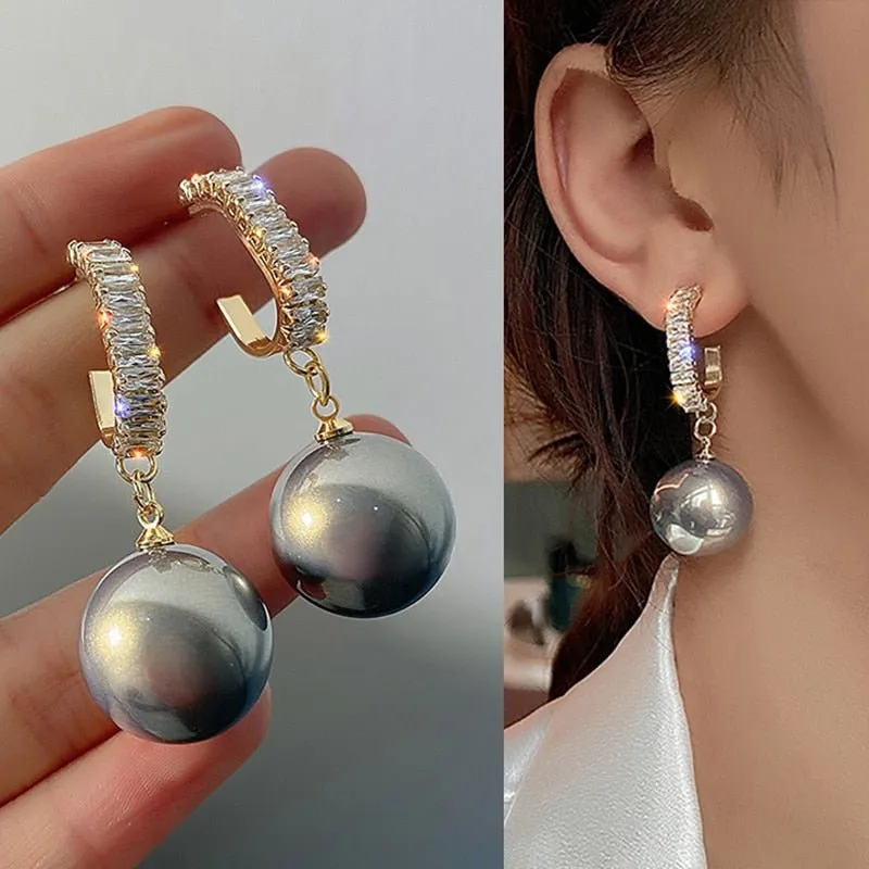 Round Pearl Bohemian Drop Earrings for Women Gold Wedding Jewelry Gift