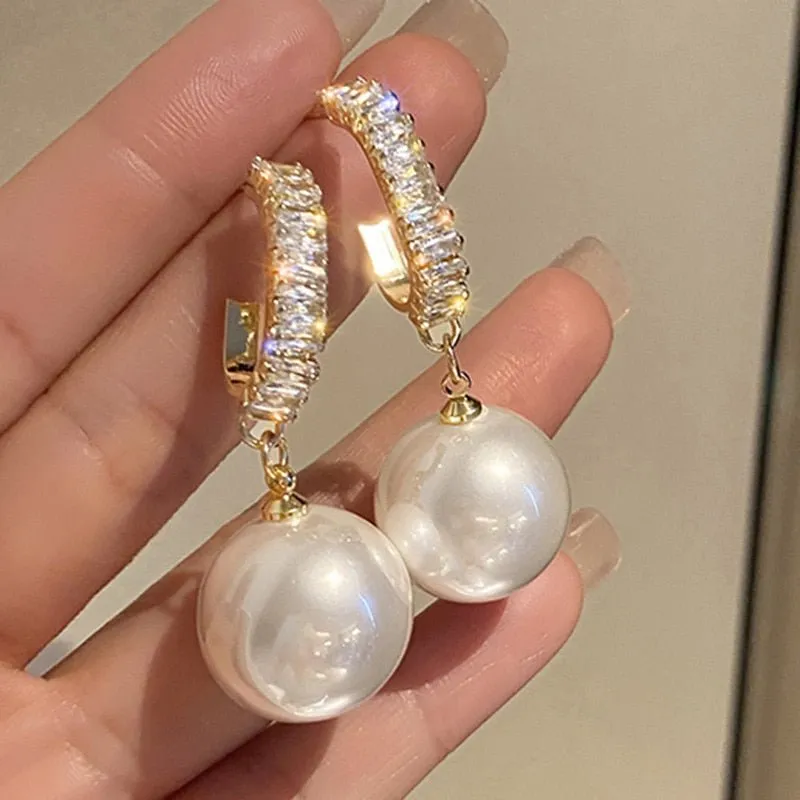 Round Pearl Bohemian Drop Earrings for Women Gold Wedding Jewelry Gift
