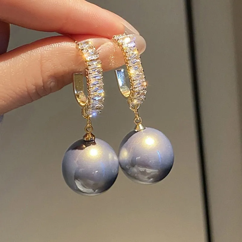 Round Pearl Bohemian Drop Earrings for Women Gold Wedding Jewelry Gift