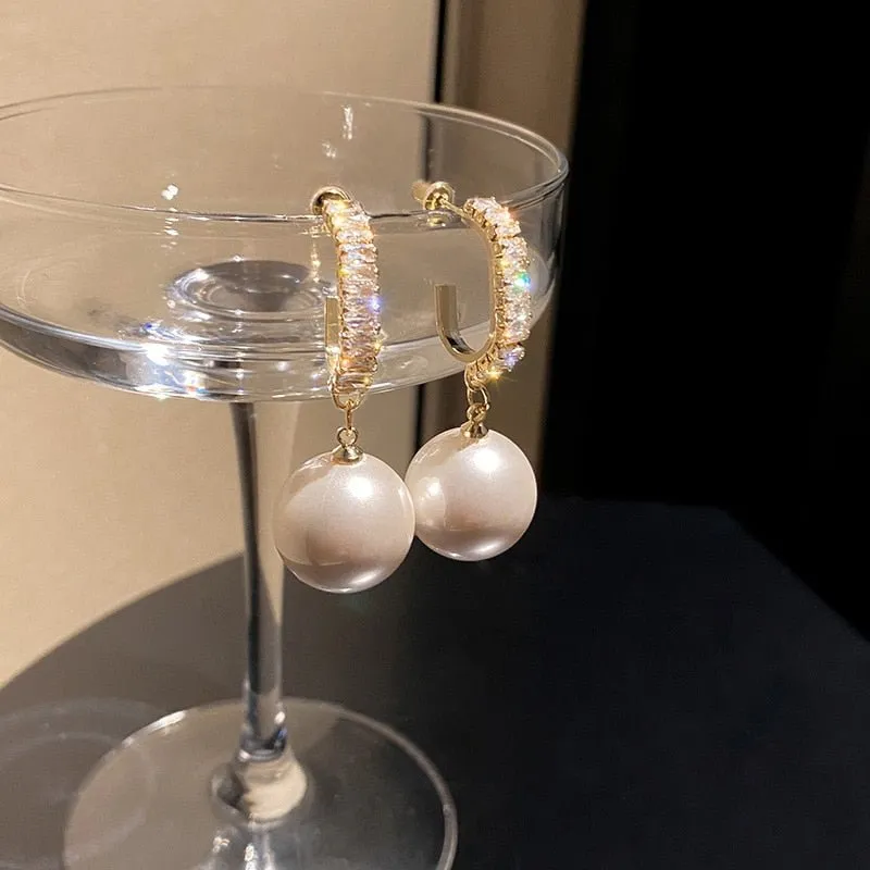 Round Pearl Bohemian Drop Earrings for Women Gold Wedding Jewelry Gift