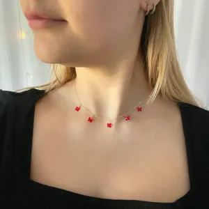 Ruby Red Butterfly Choker 14K Gold Necklace