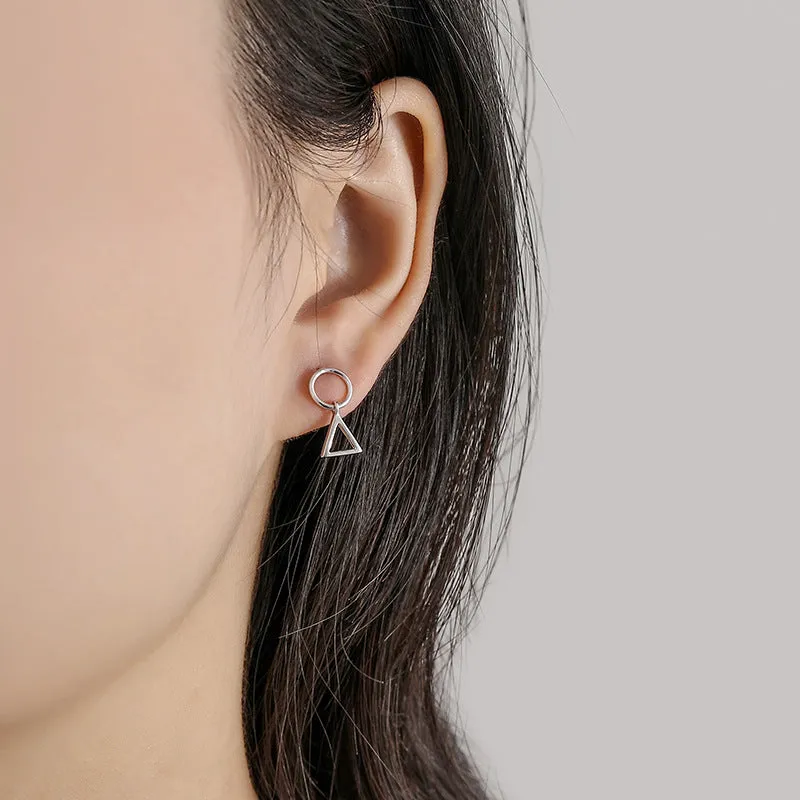 S925 Silver Asymmetric Circle Triangle Drop Earrings
