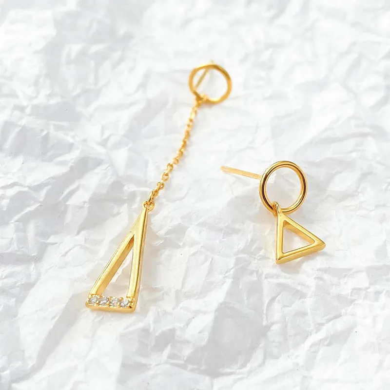 S925 Silver Asymmetric Circle Triangle Drop Earrings