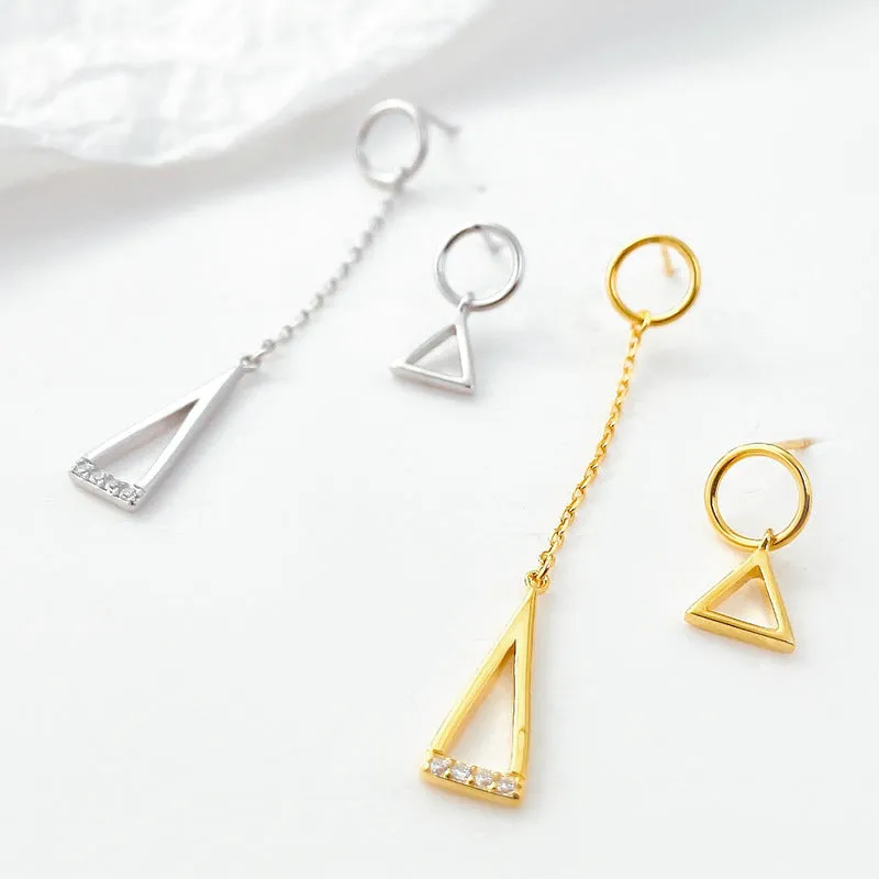 S925 Silver Asymmetric Circle Triangle Drop Earrings