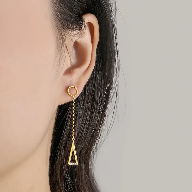 S925 Silver Asymmetric Circle Triangle Drop Earrings