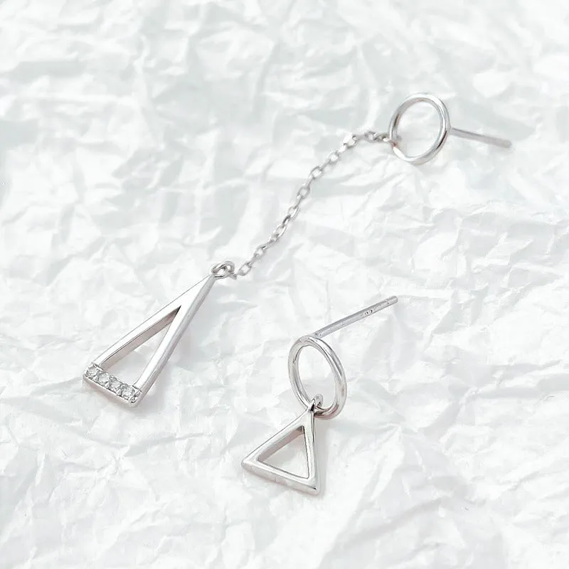 S925 Silver Asymmetric Circle Triangle Drop Earrings