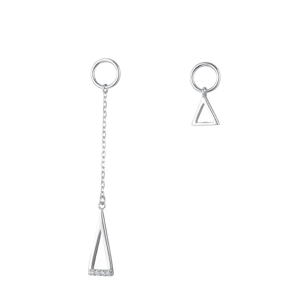 S925 Silver Asymmetric Circle Triangle Drop Earrings