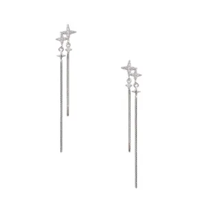 S925 Silver Irregular Cross Zircon Tassel Drop Earrings