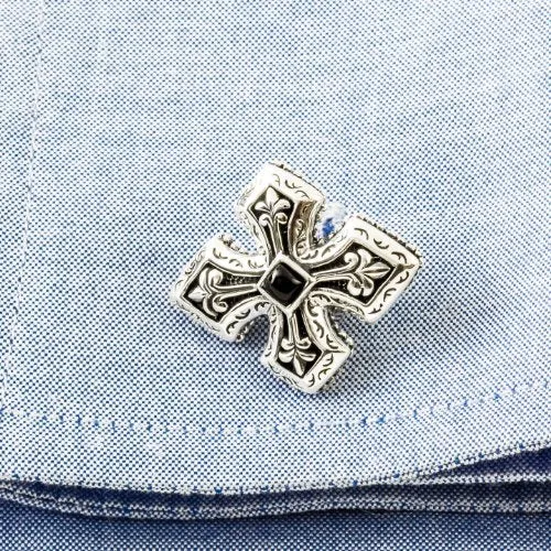 Scott Kay Men's Sterling Silver and Black Onyx Engraved Cross