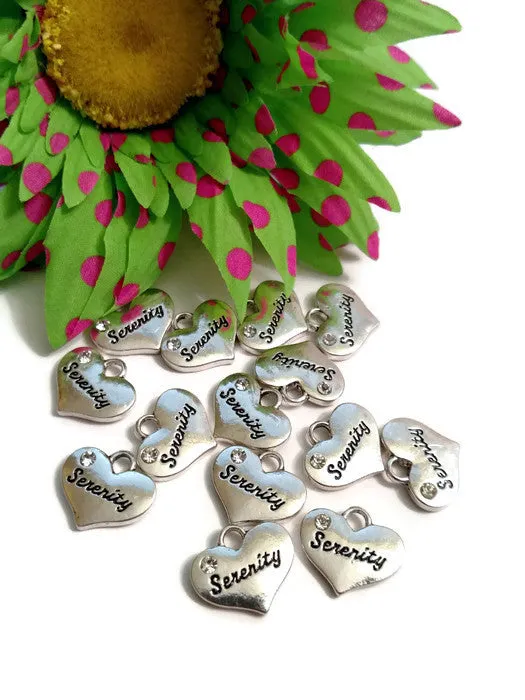 Serenity Crystal Heart Pendant Charm - Serenity Prayer