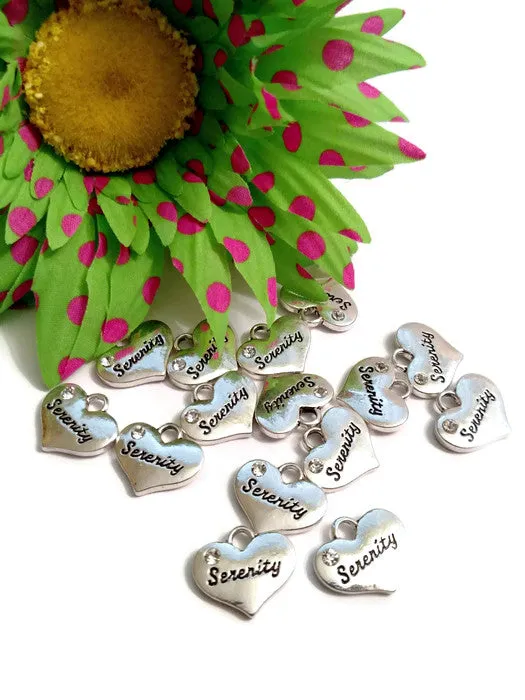Serenity Crystal Heart Pendant Charm - Serenity Prayer