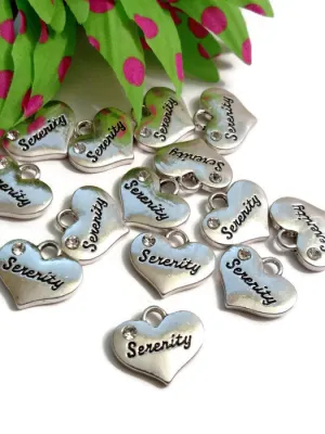 Serenity Crystal Heart Pendant Charm - Serenity Prayer
