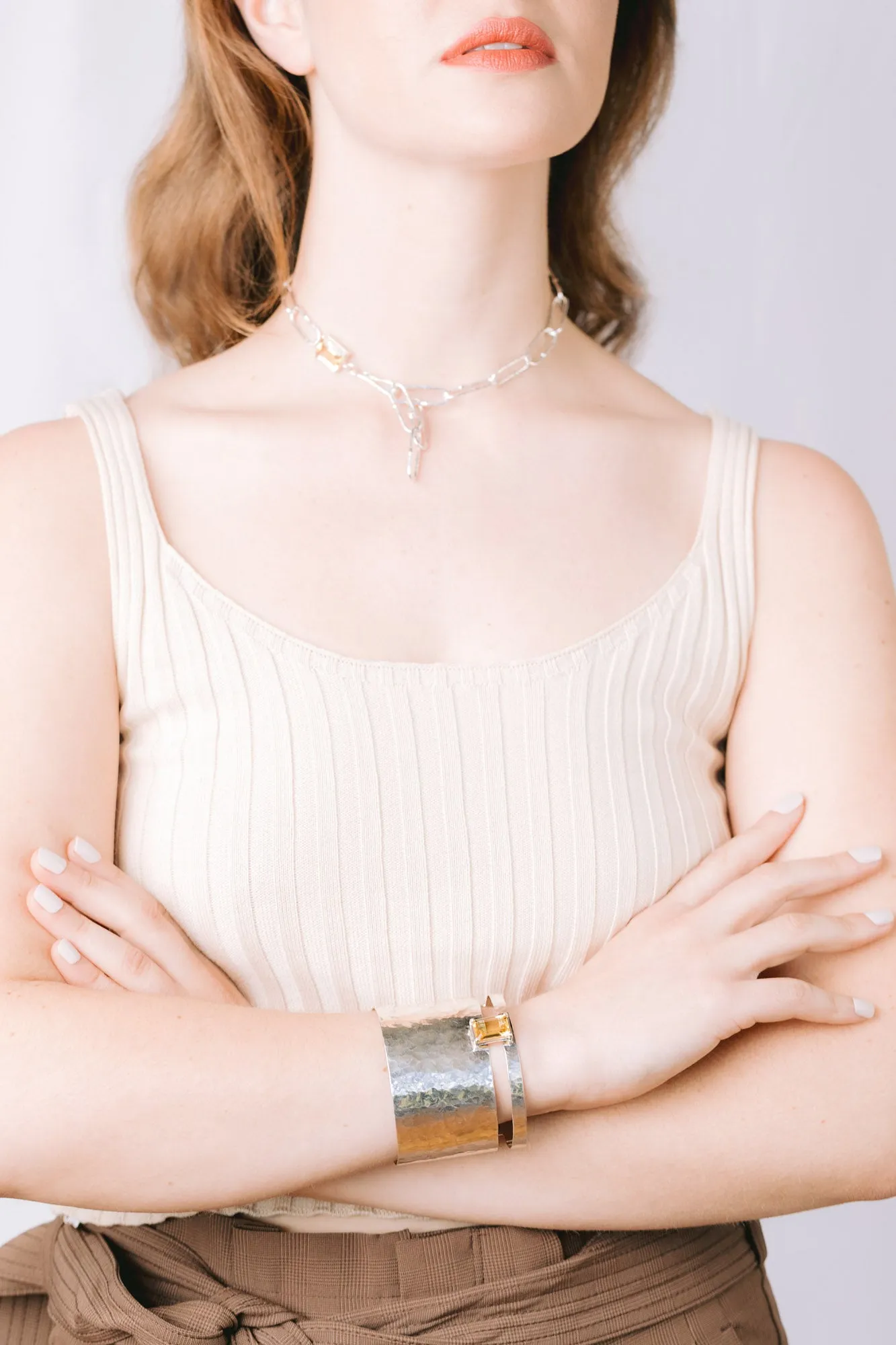 Shimmer Long Link Choker in Citrine