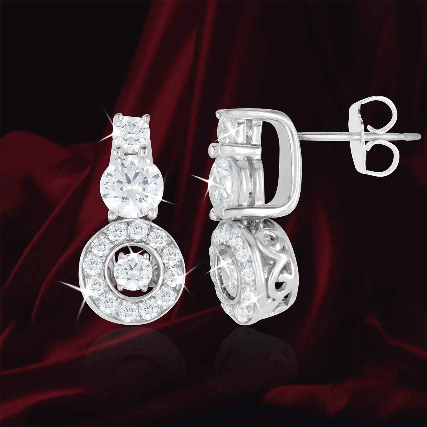 Shimmering Double Drop Halo Earrings