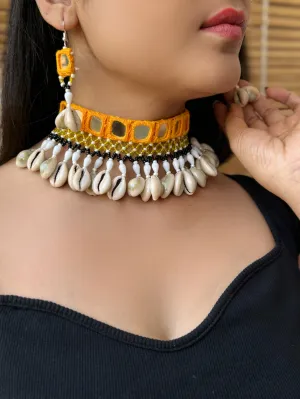 Shivaya Mirrorwork Fabric Choker   Earrings Set