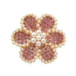 Shoe charm brooch - Flower pink stones diamonds on gold