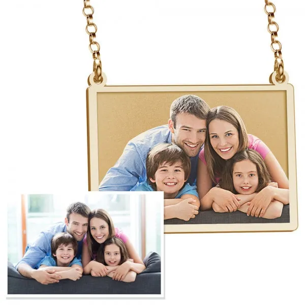 Sideways Rectangle Photo Engraved Necklace w/ 18" Chain Jewelry