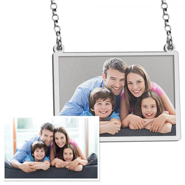 Sideways Rectangle Photo Engraved Necklace w/ 18" Chain Jewelry