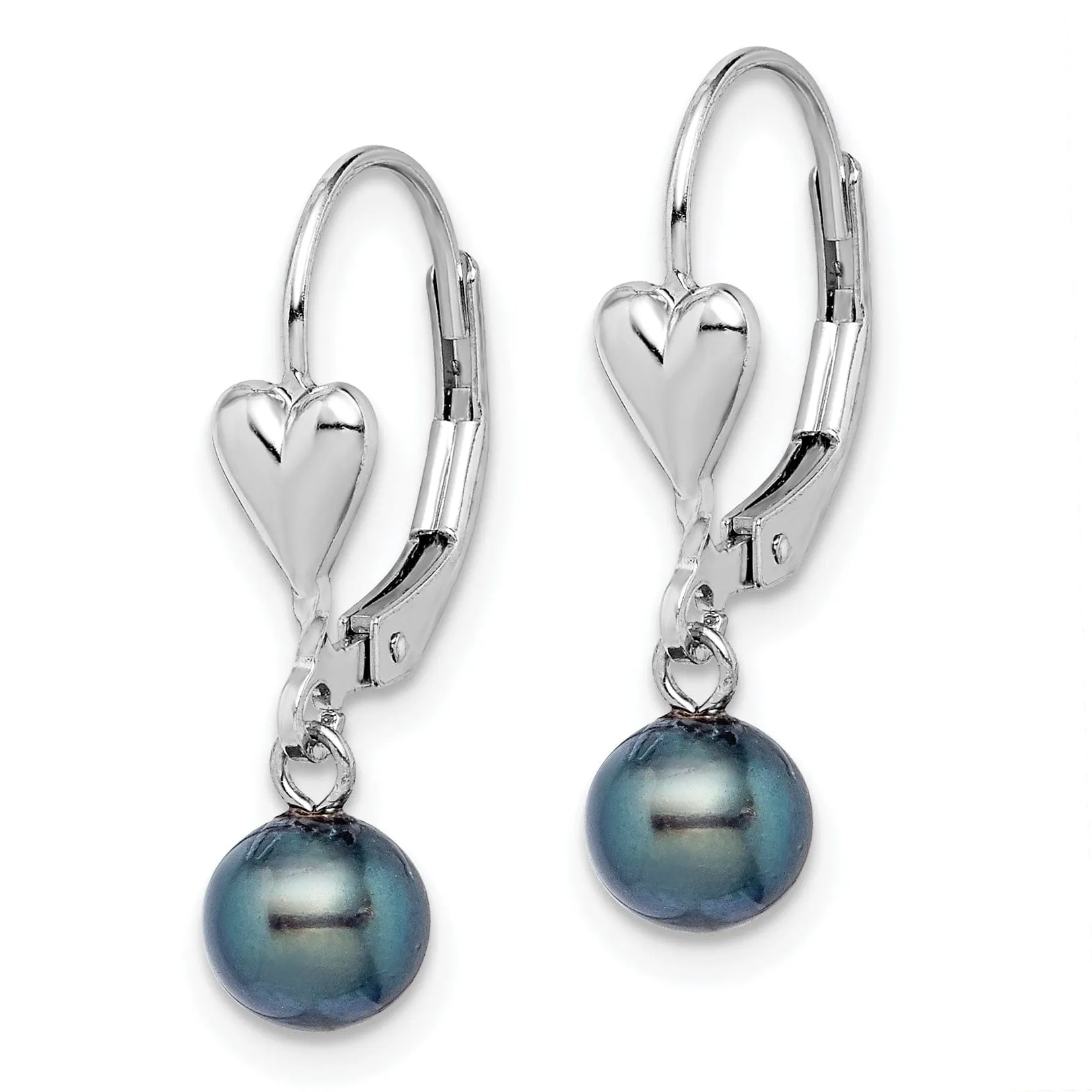 Silver Black Pearl Dangle Leverback Earrings