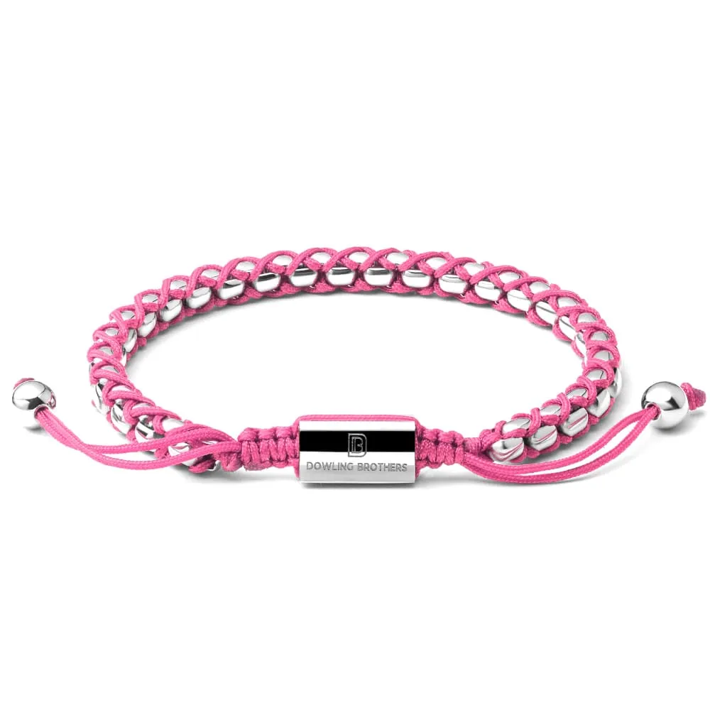 Silver Braided Box Chain Bracelet in Pink