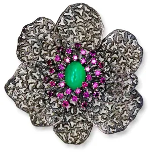 Silver Coronaria Brooch/Pendant with Agate & Garnet