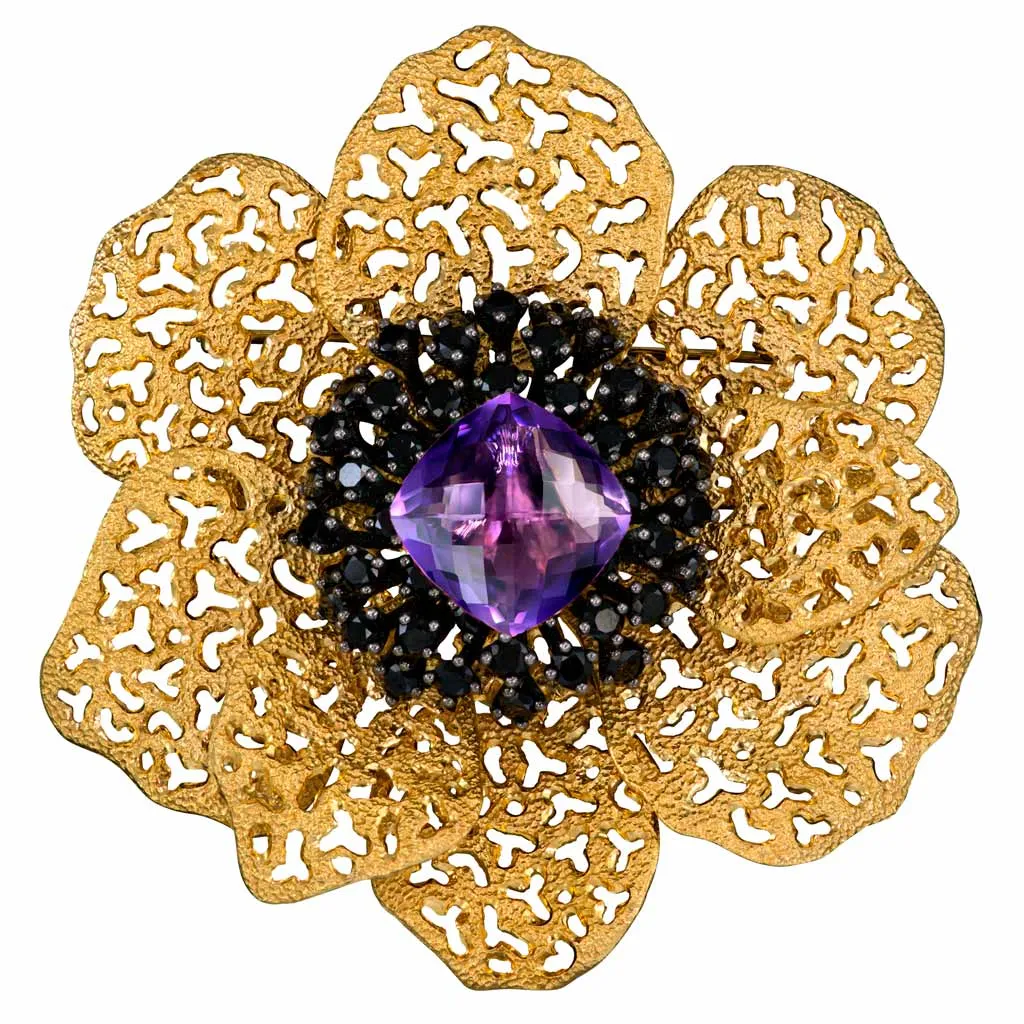 Silver Coronaria Brooch/Pendant with Amethyst