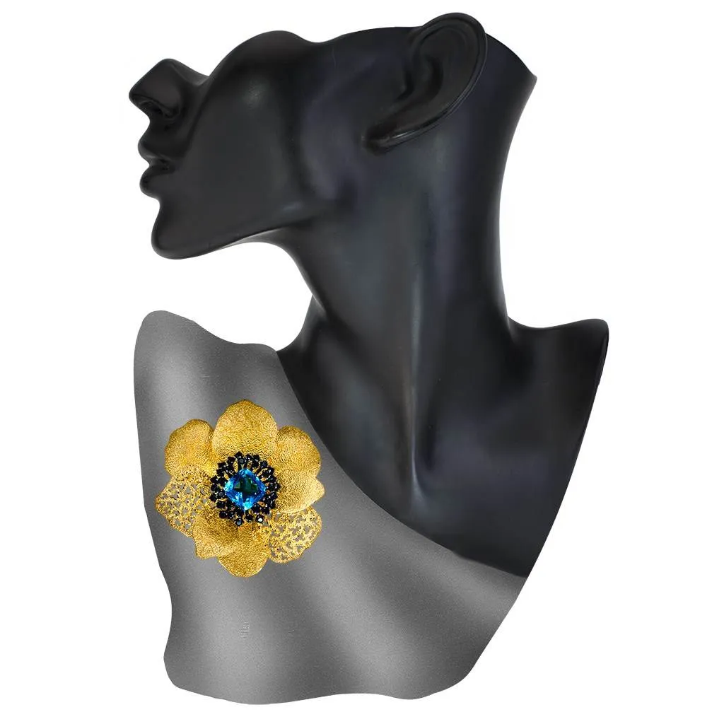 Silver Coronaria Brooch/Pendant with Blue Topaz, Spinel