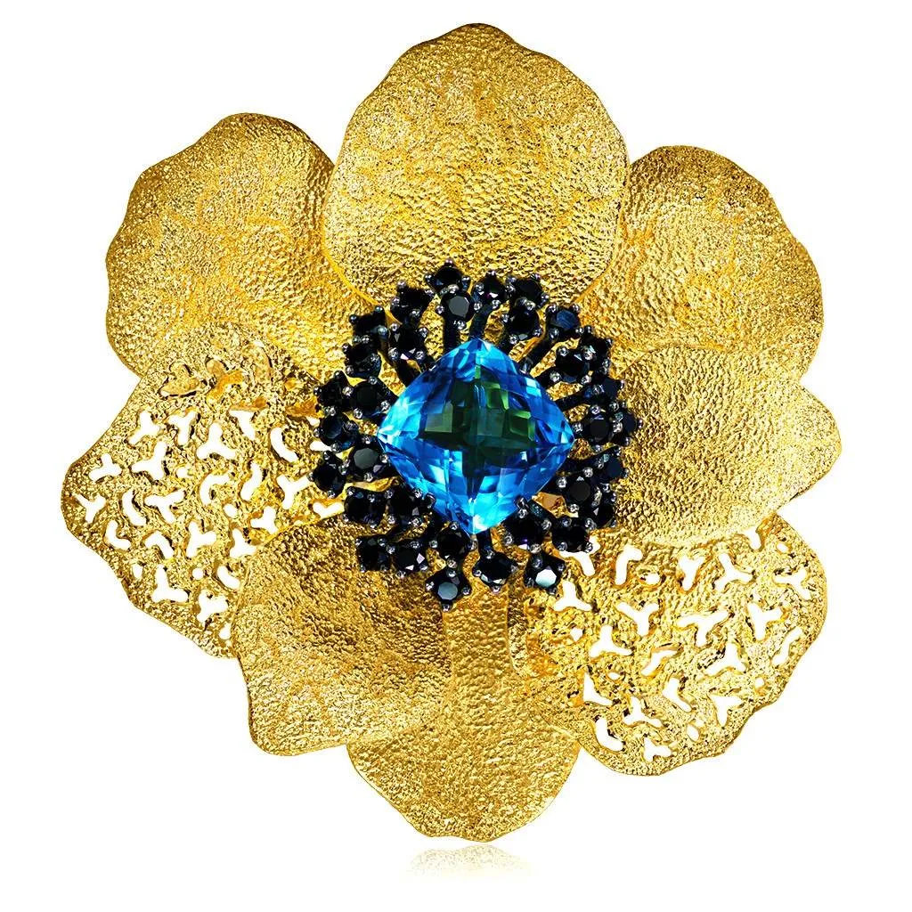 Silver Coronaria Brooch/Pendant with Blue Topaz, Spinel