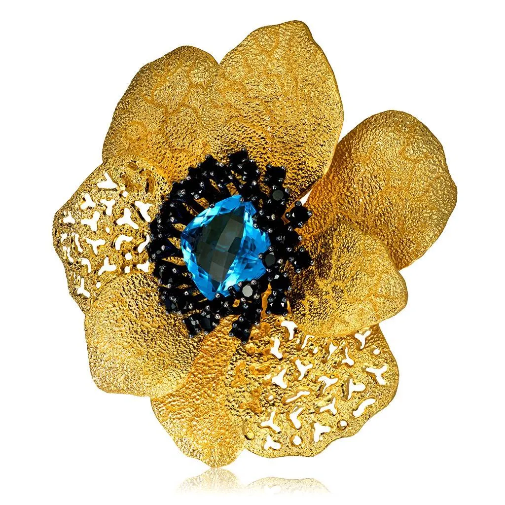 Silver Coronaria Brooch/Pendant with Blue Topaz, Spinel