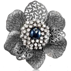 Silver Coronaria Brooch/Pendant with Hematite & Quartz