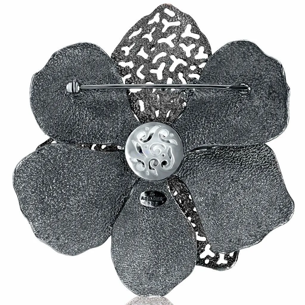 Silver Coronaria Brooch/Pendant with Hematite & Quartz