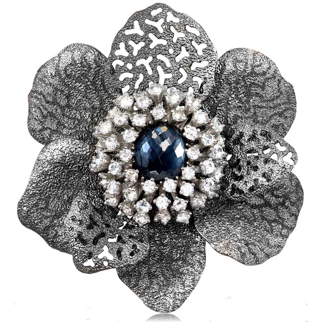 Silver Coronaria Brooch/Pendant with Hematite & Quartz