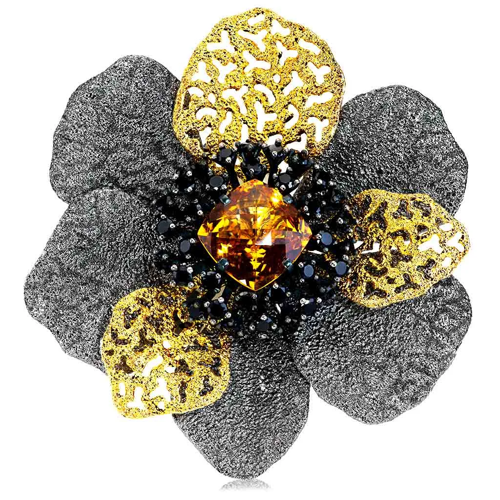 Silver Coronaria Brooch/Pendant with Spinel & Citrine