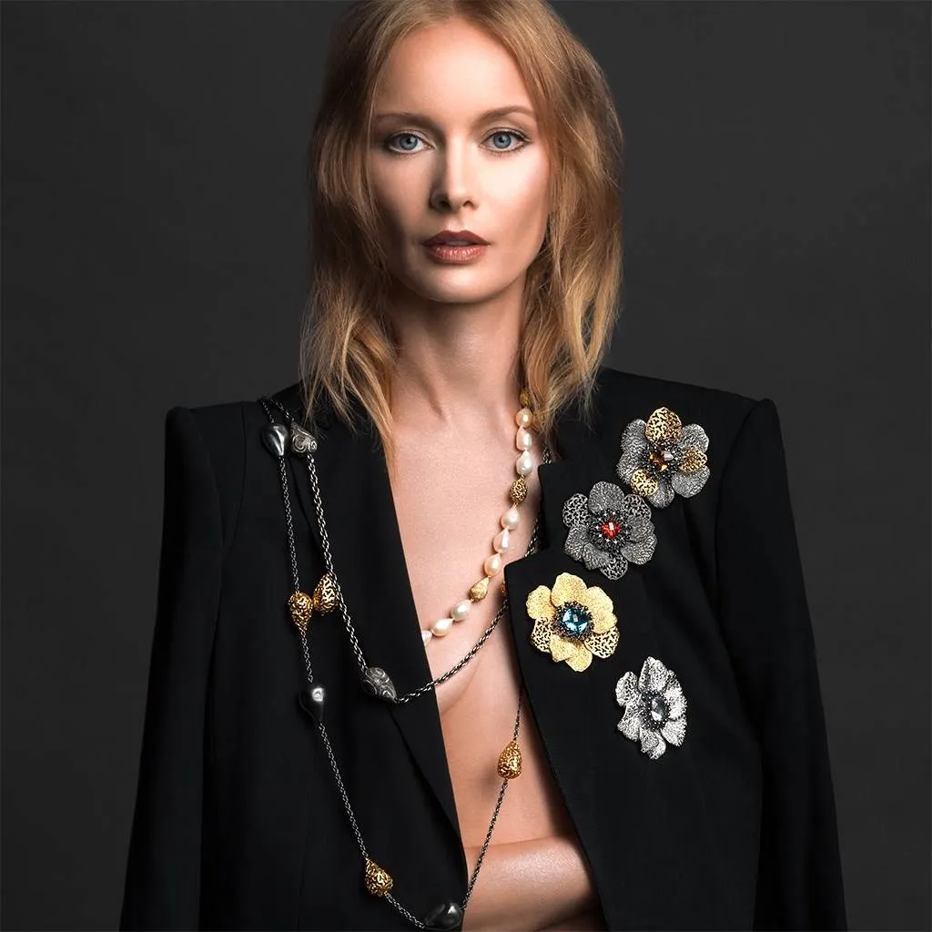 Silver Coronaria Brooch/Pendant with Spinel & Citrine