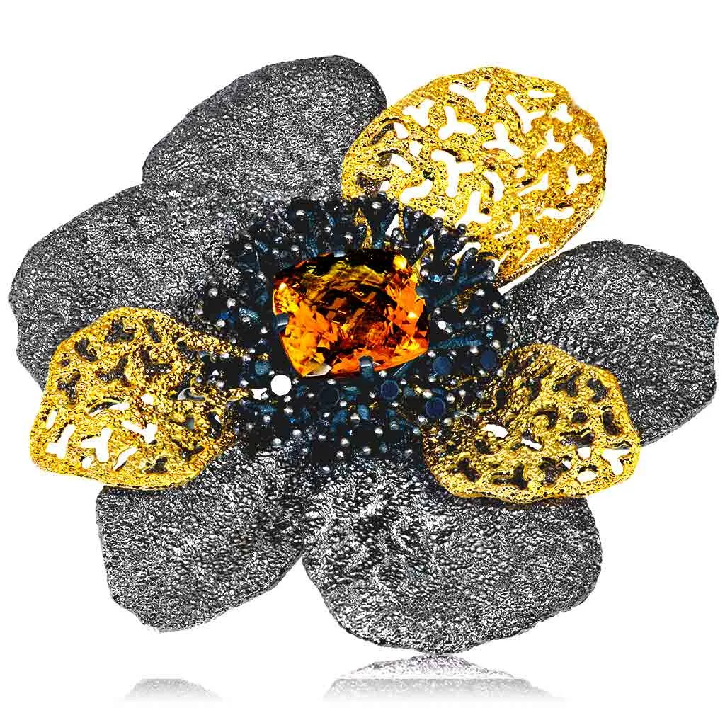 Silver Coronaria Brooch/Pendant with Spinel & Citrine