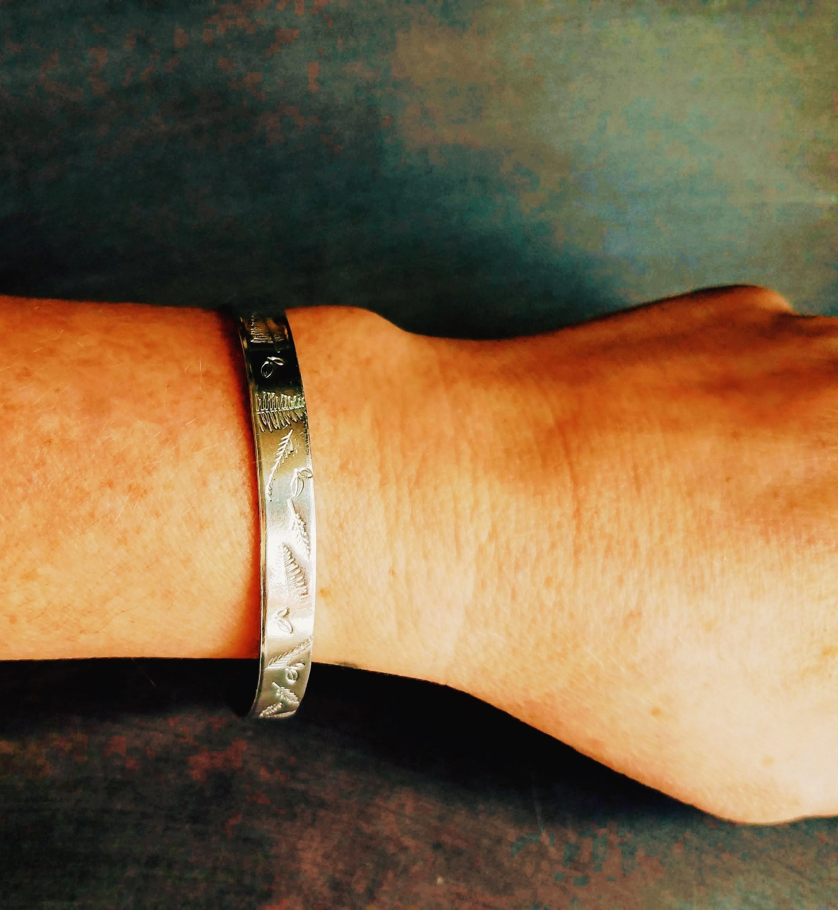 Silver Cuff Bracelet, unisex bracelet, hand stamped cuff, outdoors bracelet, trees leaves branches, forest cuff, woods bracelet, stacking