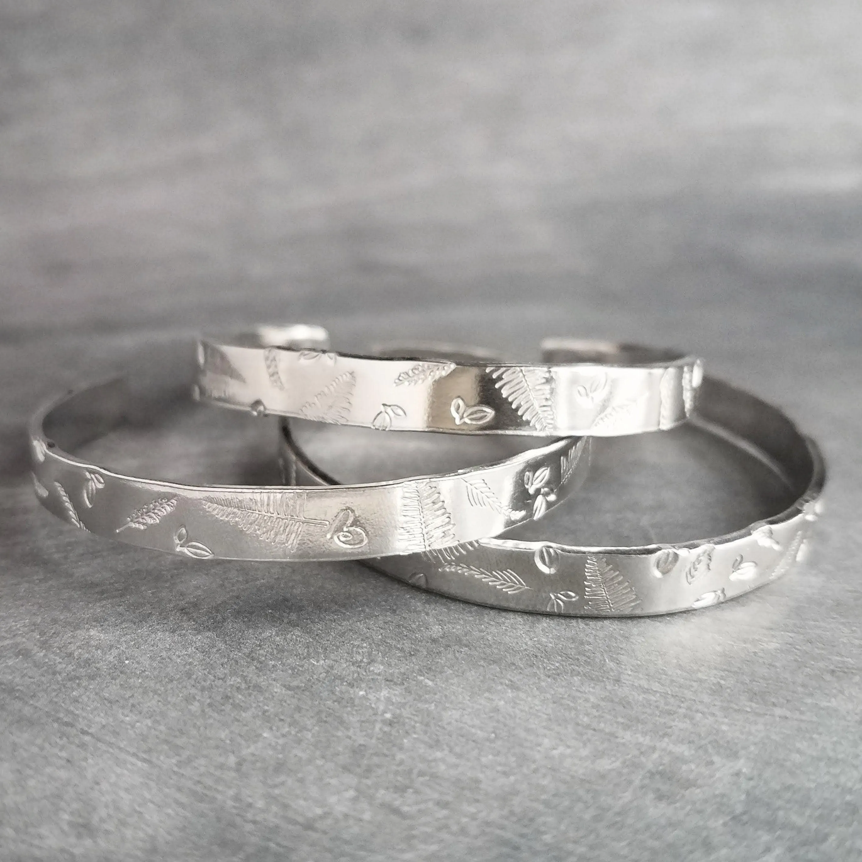 Silver Cuff Bracelet, unisex bracelet, hand stamped cuff, outdoors bracelet, trees leaves branches, forest cuff, woods bracelet, stacking