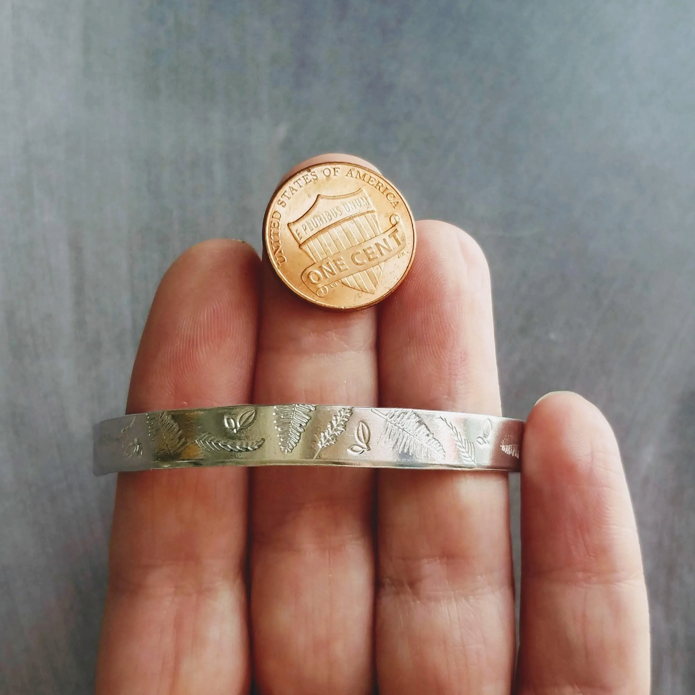 Silver Cuff Bracelet, unisex bracelet, hand stamped cuff, outdoors bracelet, trees leaves branches, forest cuff, woods bracelet, stacking