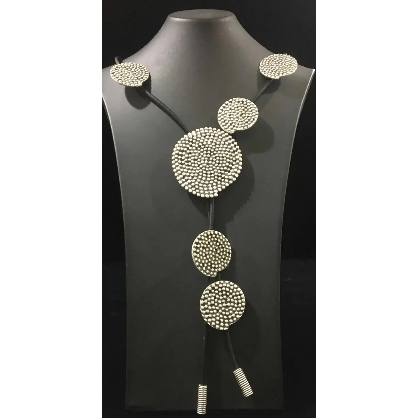 Silver Disc & Leather Rope Necklace