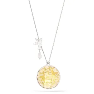 SILVER FILIGREE YELLOW ROUND FACETED PENDANT WHITE CRYSTAL PEACE  NECKLACES #172SV1101 (4D1)